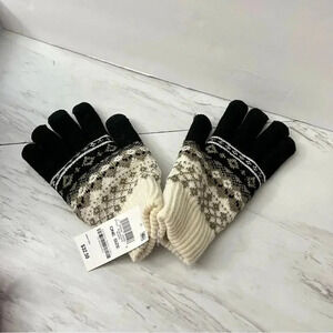 Jenni Fair Isle Design Plush Lined Gloves Black/Ivory One Size O/S